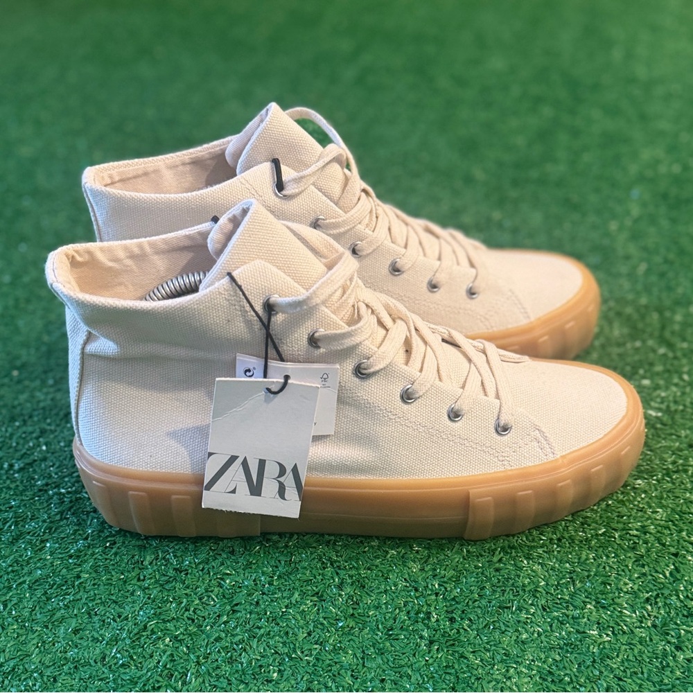 ZARA | Women's White Canvas Sneakers cream Sz 40